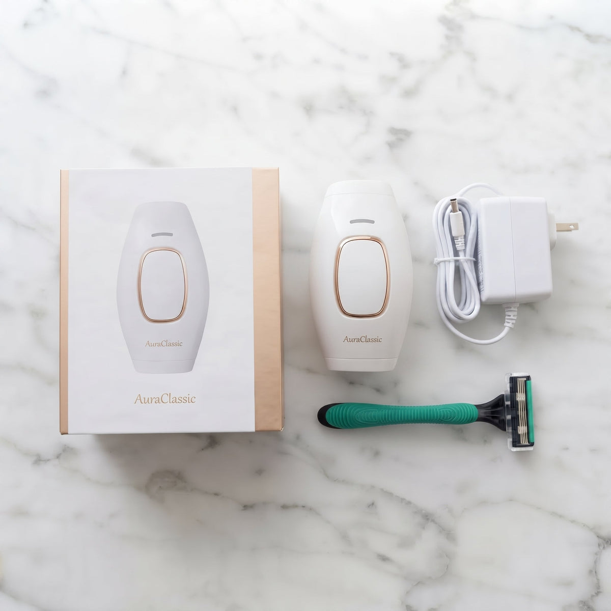 AuraSkinPro AuraClassic - kit completo con caja, dispositivo, cargador y rastrillo de regalo